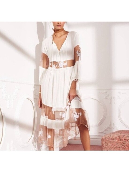 For Love & Lemons Dresses & Skirts - For Love & Lemons Eva Midi Dress Lace Prairie Cottagecore Bohemian Festival Sz S
